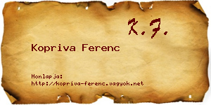Kopriva Ferenc névjegykártya